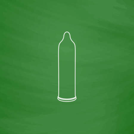 condom Outline vector icon. Imitation draw with white chalk on green chalkboard. Flat Pictogram and School board background. Illustration symbolのイラスト素材