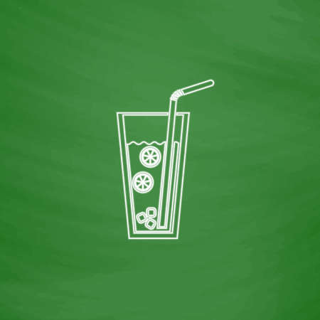 lemonade Outline vector icon. Imitation draw with white chalk on green chalkboard. Flat Pictogram and School board background. Illustration symbolのイラスト素材