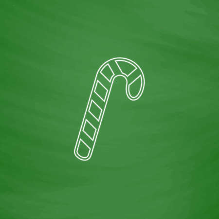 Candy cane Outline vector icon. Imitation draw with white chalk on green chalkboard. Flat Pictogram and School board background. Illustration symbolのイラスト素材