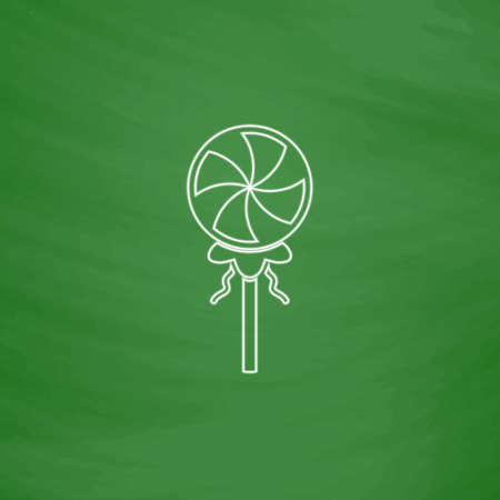 Candy Outline vector icon. Imitation draw with white chalk on green chalkboard. Flat Pictogram and School board background. Illustration symbolのイラスト素材