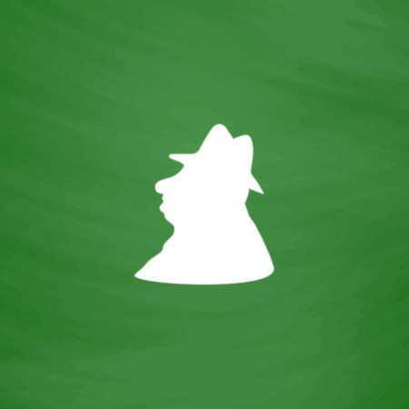 Man profile in hat. Flat Icon. Imitation draw with white chalk on green chalkboard. Flat Pictogram and School board background. Vector illustration symbolのイラスト素材