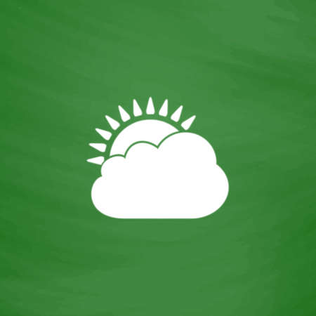 Sun cloud. Flat Icon. Imitation draw with white chalk on green chalkboard. Flat Pictogram and School board background. Vector illustration symbolのイラスト素材