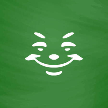 Universal smiling icon, freehand drawing. Flat Icon. Imitation draw with white chalk on green...