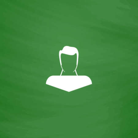 Boy head silhouette. Flat Icon. Imitation draw with white chalk on green chalkboard. Flat Pictogram and School board background. Vector illustration symbolのイラスト素材