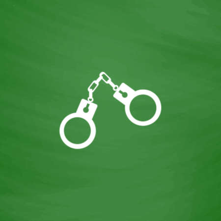 Handcuffs. Flat Icon. Imitation draw with white chalk on green chalkboard. Flat Pictogram and School board background. Vector illustration symbolのイラスト素材