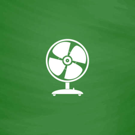Table fan. Flat Icon. Imitation draw with white chalk on green chalkboard. Flat Pictogram and School board background. Vector illustration symbolのイラスト素材