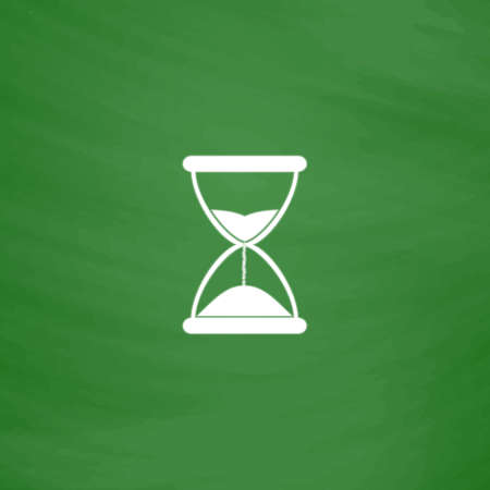 Hourglass time. Flat Icon. Imitation draw with white chalk on green chalkboard. Flat Pictogram and...
