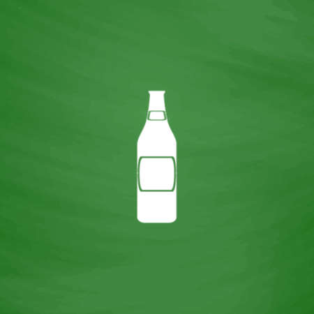 Beer bottle . Flat Icon. Imitation draw with white chalk on green chalkboard. Flat Pictogram and School board background. Vector illustration symbolのイラスト素材
