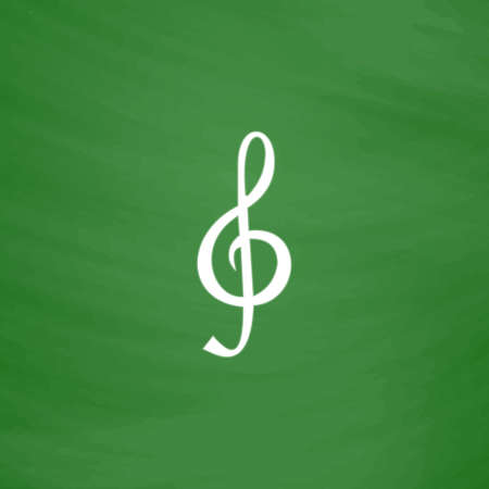 Music note Sheet key. Flat Icon. Imitation draw with white chalk on green chalkboard. Flat Pictogram and School board background. Vector illustration symbolのイラスト素材