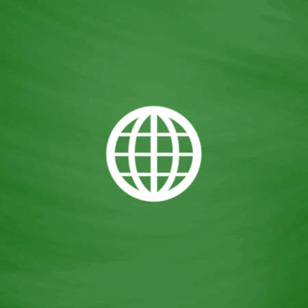 Simple Earth Globe Emblem. Flat Icon. Imitation draw with white chalk on green chalkboard. Flat...