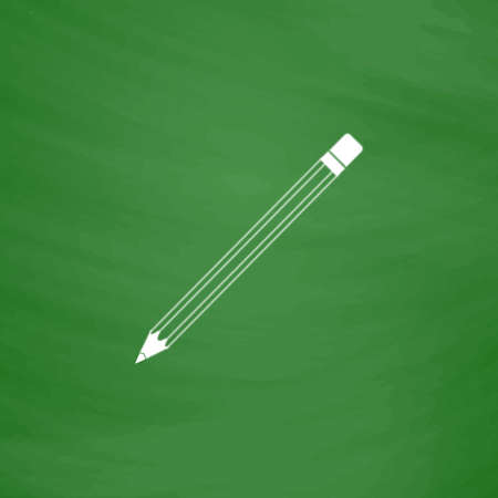 Simple Pencil. Flat Icon. Imitation draw with white chalk on green chalkboard. Flat Pictogram and School board background. Vector illustration symbolのイラスト素材