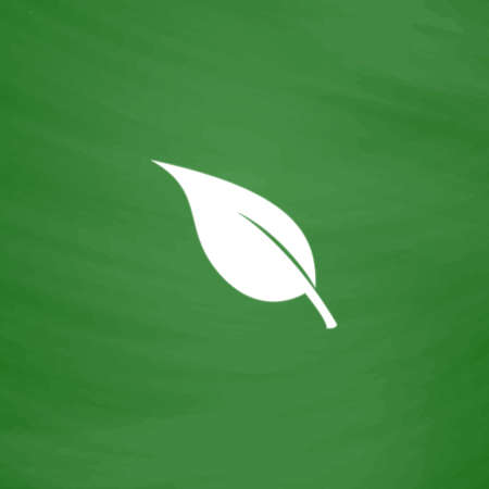Simple Leaf. Flat Icon. Imitation draw with white chalk on green chalkboard. Flat Pictogram and School board background. Vector illustration symbolのイラスト素材