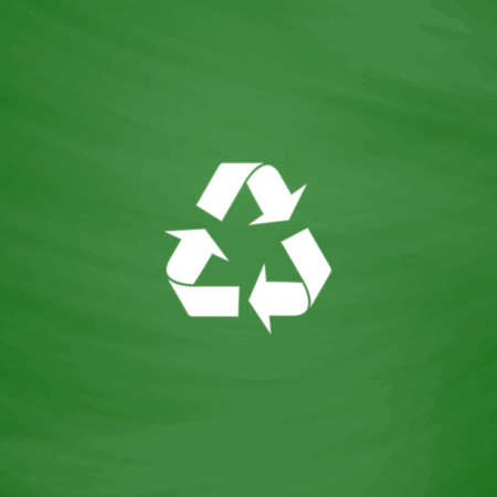 Simple Recycling. Flat Icon. Imitation draw with white chalk on green chalkboard. Flat Pictogram and School board background. Vector illustration symbolのイラスト素材