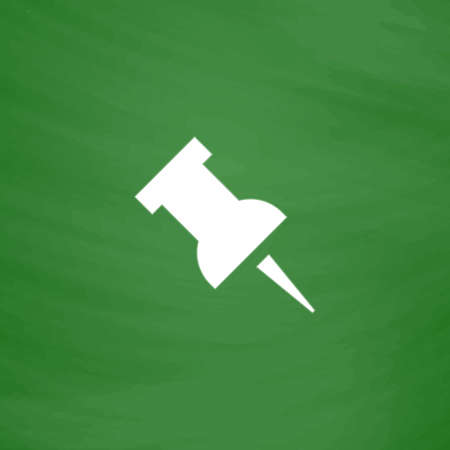 Simple Push pin. Flat Icon. Imitation draw with white chalk on green chalkboard. Flat Pictogram and School board background. Vector illustration symbolのイラスト素材