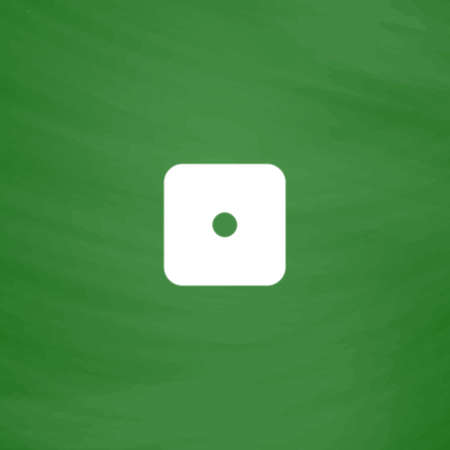 One dices - side with 1. Flat Icon. Imitation draw with white chalk on green chalkboard. Flat Pictogram and School board background. Vector illustration symbolのイラスト素材