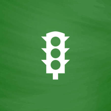 Simple Traffic light. Flat Icon. Imitation draw with white chalk on green chalkboard. Flat Pictogram...