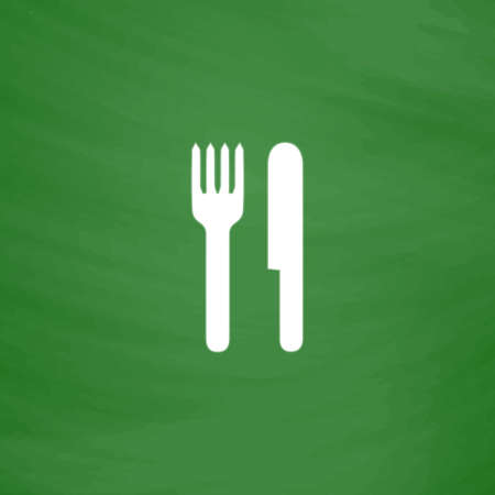 Simple fork and knife. Flat Icon. Imitation draw with white chalk on green chalkboard. Flat Pictogram and School board background. Vector illustration symbolのイラスト素材