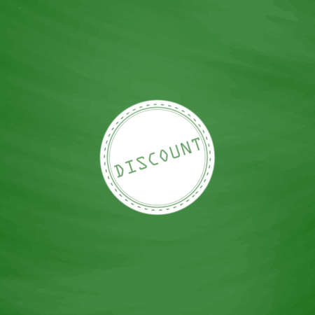 Discount Badge Label or Sticker. Flat Icon. Imitation draw with white chalk on green chalkboard. Flat Pictogram and School board background. Vector illustration symbolのイラスト素材