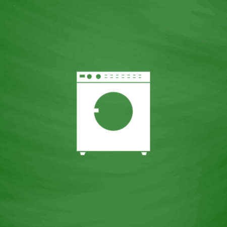 Washing machine. Flat Icon. Imitation draw with white chalk on green chalkboard. Flat Pictogram and School board background. Vector illustration symbolのイラスト素材