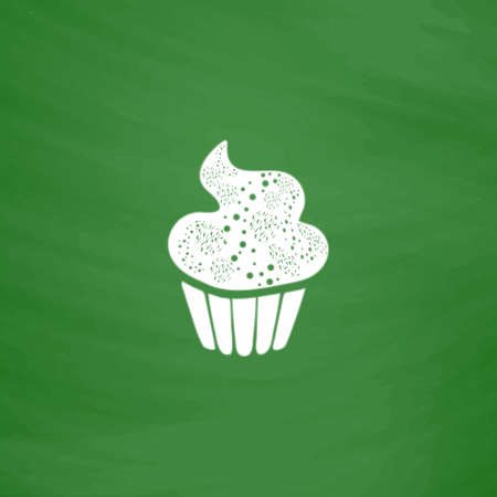 Swirl cupcake. Flat Icon. Imitation draw with white chalk on green chalkboard. Flat Pictogram and School board background. Vector illustration symbolのイラスト素材