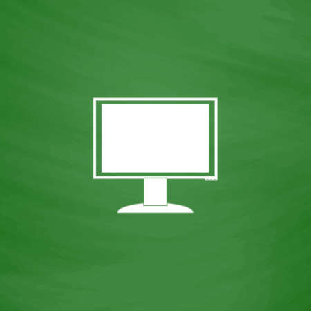 Simple monitor. Flat Icon. Imitation draw with white chalk on green chalkboard. Flat Pictogram and School board background. Vector illustration symbolのイラスト素材