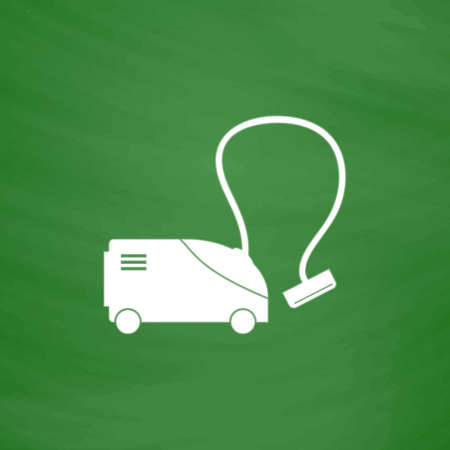 Vacuum cleaner. Flat Icon. Imitation draw with white chalk on green chalkboard. Flat Pictogram and School board background. Vector illustration symbolのイラスト素材