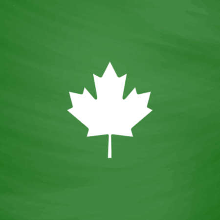 Simple maple leaf. Flat Icon. Imitation draw with white chalk on green chalkboard. Flat Pictogram and School board background. Vector illustration symbolのイラスト素材