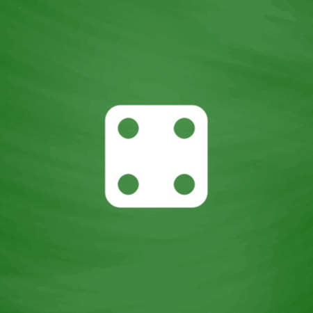 One dices - side with 4. Flat Icon. Imitation draw with white chalk on green chalkboard. Flat Pictogram and School board background. Vector illustration symbolのイラスト素材