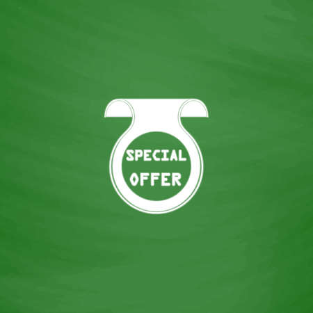 Bookmark with Special Offer message. Flat Icon. Imitation draw with white chalk on green chalkboard. Flat Pictogram and School board background. Vector illustration symbolのイラスト素材