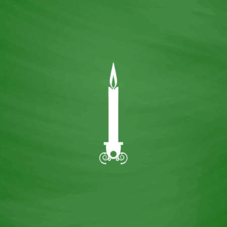 Silhouette candle. Flat Icon. Imitation draw with white chalk on green chalkboard. Flat Pictogram and School board background. Vector illustration symbolのイラスト素材