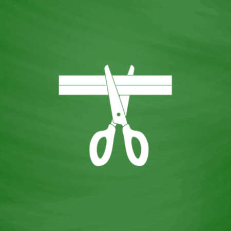 Presentation - Scissors and Cutting. Flat Icon. Imitation draw with white chalk on green chalkboard. Flat Pictogram and School board background. Vector illustration symbolのイラスト素材