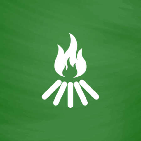 Bonfire vector. Flat Icon. Imitation draw with white chalk on green chalkboard. Flat Pictogram and School board background. Vector illustration symbolのイラスト素材