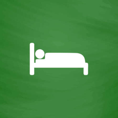 Human in bed. Flat Icon. Imitation draw with white chalk on green chalkboard. Flat Pictogram and School board background. Vector illustration symbolのイラスト素材