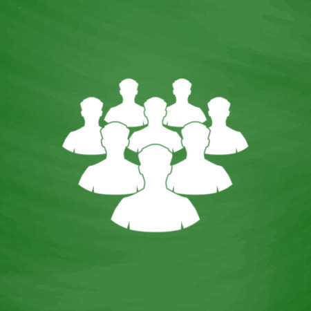 Crowd of people. Flat Icon. Imitation draw with white chalk on green chalkboard. Flat Pictogram and School board background. Vector illustration symbolのイラスト素材