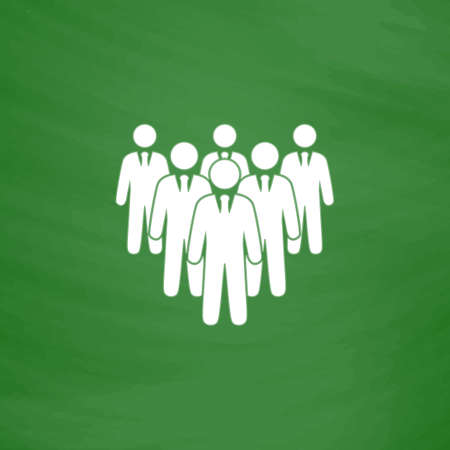 Leader standing in front of corporate crowd. Flat Icon. Imitation draw with white chalk on green chalkboard. Flat Pictogram and School board background. Vector illustration symbolのイラスト素材