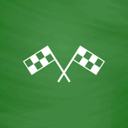 Racing flag. Flat Icon. Imitation draw with white chalk on green chalkboard. Flat Pictogram and School board background. Vector illustration symbolのイラスト素材