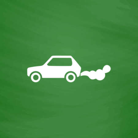 Car emits carbon dioxide. Flat Icon. Imitation draw with white chalk on green chalkboard. Flat Pictogram and School board background. Vector illustration symbolのイラスト素材