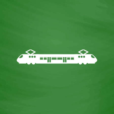 Suburban electric train. Flat Icon. Imitation draw with white chalk on green chalkboard. Flat Pictogram and School board background. Vector illustration symbolのイラスト素材