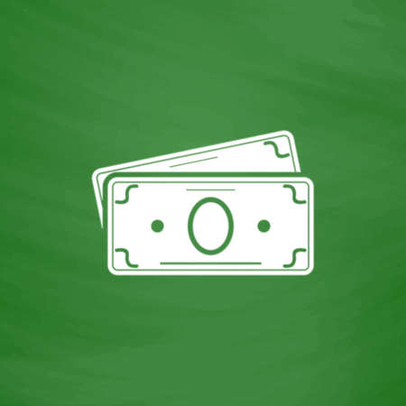 Money Cash. Flat Icon. Imitation draw with white chalk on green chalkboard. Flat Pictogram and School board background. Vector illustration symbolのイラスト素材