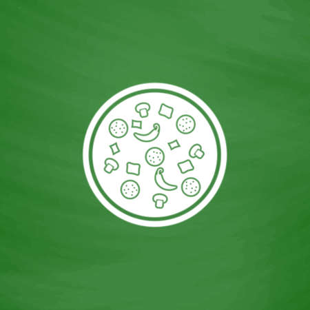Pizza. Flat Icon. Imitation draw with white chalk on green chalkboard. Flat Pictogram and School board background. Vector illustration symbolのイラスト素材