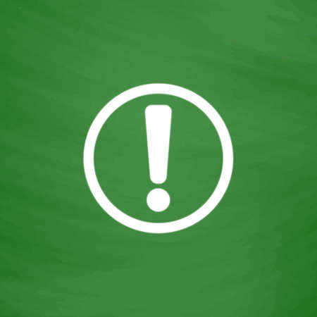 Exclamation mark. Flat Icon. Imitation draw with white chalk on green chalkboard. Flat Pictogram and...