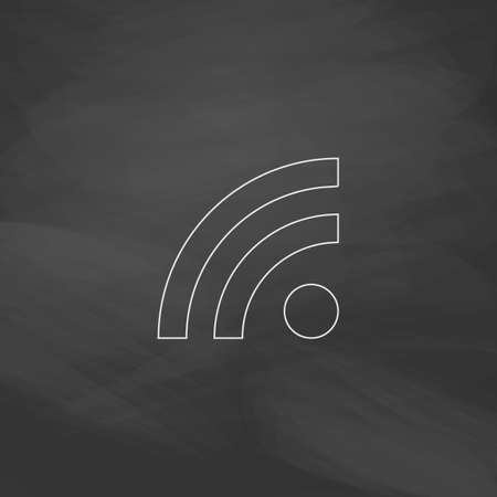 RSS Simple line vector button. Imitation draw with white chalk on blackboard. Flat Pictogram and School board background. Outine illustration iconのイラスト素材