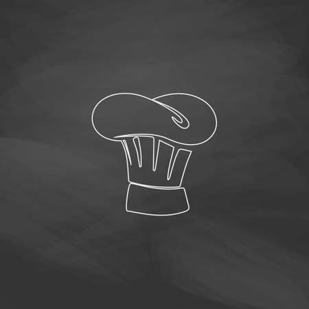 Chef cap Simple line vector button. Imitation draw with white chalk on blackboard. Flat Pictogram and School board background. Outine illustration iconのイラスト素材