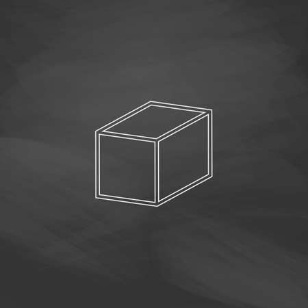 3d cube Simple line vector button. Imitation draw with white chalk on blackboard. Flat Pictogram and School board background. Outine illustration iconのイラスト素材