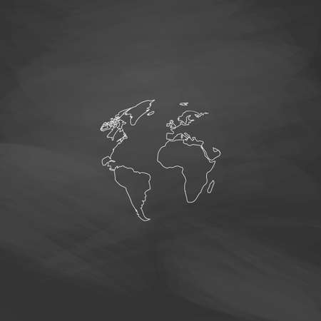 earth Simple line vector button. Imitation draw with white chalk on blackboard. Flat Pictogram and School board background. Outine illustration iconのイラスト素材