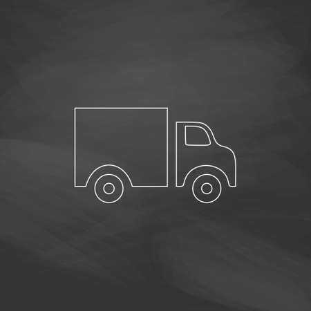Truck Simple line vector button. Imitation draw with white chalk on blackboard. Flat Pictogram and School board background. Outine illustration iconのイラスト素材
