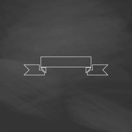 ribbon Simple line vector button. Imitation draw with white chalk on blackboard. Flat Pictogram and School board background. Outine illustration iconのイラスト素材