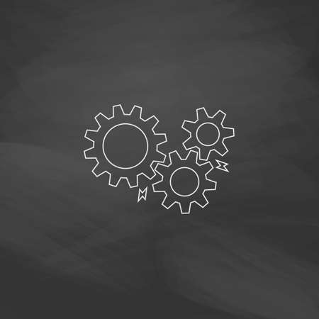 mechanism Simple line vector button. Imitation draw with white chalk on blackboard. Flat Pictogram and School board background. Outine illustration iconのイラスト素材