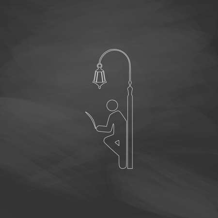 Man reading Simple line vector button. Imitation draw with white chalk on blackboard. Flat Pictogram and School board background. Outine illustration iconのイラスト素材