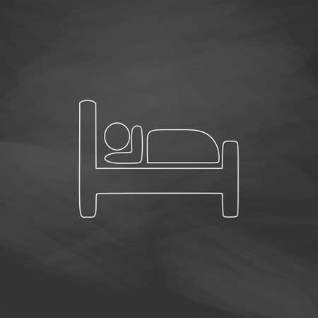 Hotel Simple line vector button. Imitation draw with white chalk on blackboard. Flat Pictogram and School board background. Outine illustration iconのイラスト素材